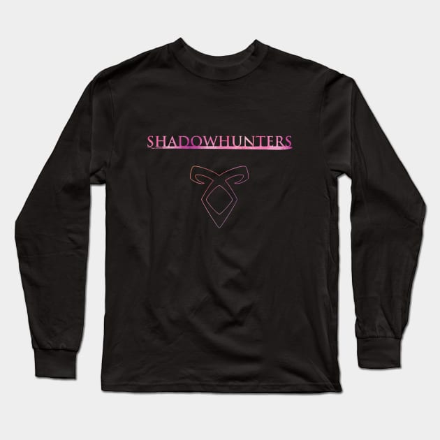 Shadowhunters logo + outline rune below (pink watercolour) / The Mortal Instruments - Clary, Alec, Jace, Izzy, Magnus - Malec - Parabatai - rune Long Sleeve T-Shirt by Vane22april